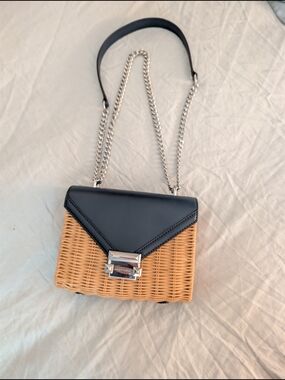 ​Michael Kors Whitney Small Wicker & Leather Shoulder Bag  Navy NWOT